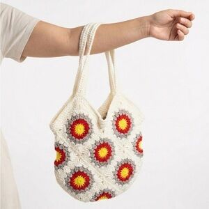UNBRANDED Hand Crochet Boho Shoulder Bag Floral Motif Unused Unlined